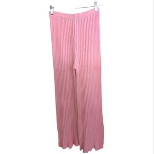 Nasty Gal Pink Ribbed Knit High Waisted Flare Leg Pants Size Medium